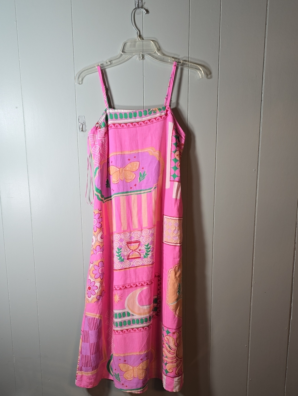 Japna Pink Printed Spaghetti-Strap Summer Dress